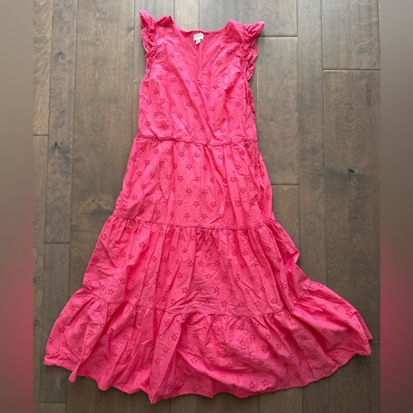 J.Crew Cotton Eyelet Midi Dress-Tropical Azalea - Picture 4 of 12